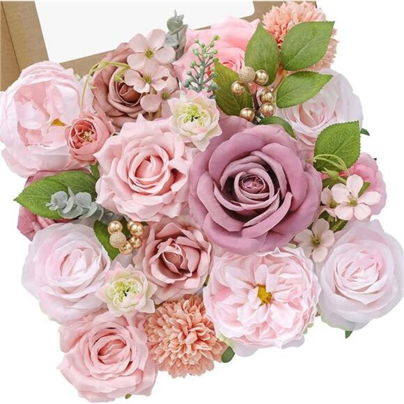 Artificial Flowers Combo Box Set Flowers Faux with Stems Blush & Dusty Pink - Picture 3 of 6
